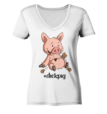 Dickpig-Malle - Ladies V-Neck Shirt - Schweinchen's Shop - V-Neck Shirts - White / XS