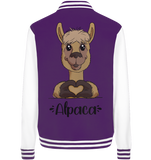 Herz Alpaka - College Jacket - Schweinchen's Shop - Jacken/ Zipper - Purple/White / XS