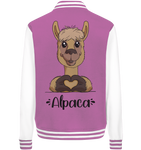 Herz Alpaka - College Jacket - Schweinchen's Shop - Jacken/ Zipper - Bubblegum/White / XS