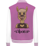 Herz Alpaka - College Jacket - Schweinchen's Shop - Jacken/ Zipper - Bubblegum/White / XS