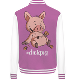 College Jacket - "DickPig" - Unisex - Schweinchen's Shop - Jacken/ Zipper - Bubblegum/White / XS