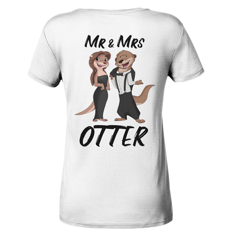 "Mr & Mrs Otter" - Ladies Organic V-Neck Shirt - Schweinchen's Shop - V-Neck Shirts - White / S