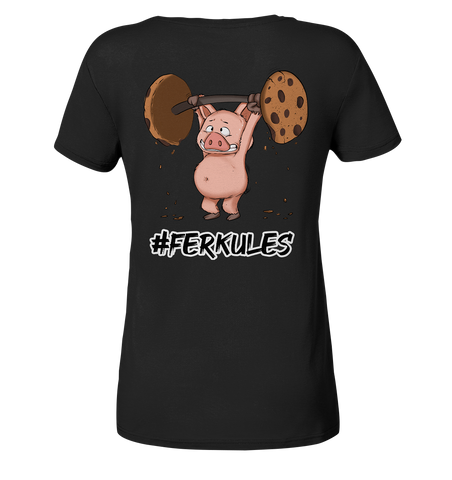 "Ferkules" Hinten - Ladies V-Neck Shirt - Schweinchen's Shop - V-Neck Shirts - Black / XS