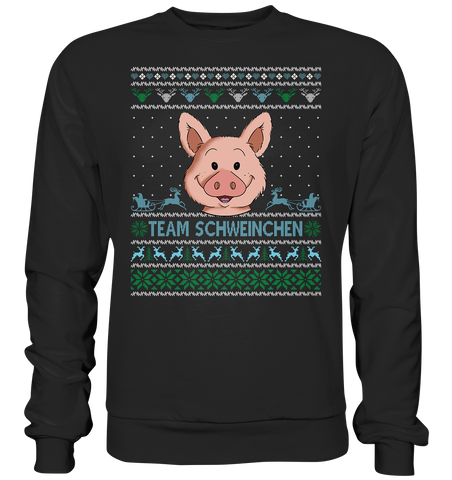 Christmas Retro Pullover - "Team Schweinchen" - Blue - Basic Sweatshirt - Schweinchen's Shop - Sweatshirts - Jet Black / S