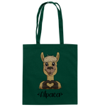 Herz Alpaka - Baumwolltasche - Schweinchen's Shop - Taschen - Bottle Green / ca. 38x42