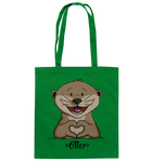"Herz Otter" - Baumwolltasche - Schweinchen's Shop - Taschen - Kelly Green / ca. 38x42