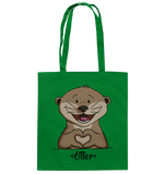 "Herz Otter" - Baumwolltasche - Schweinchen's Shop - Taschen - Kelly Green / ca. 38x42
