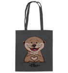 "Herz Otter" - Baumwolltasche - Schweinchen's Shop - Taschen - Graphite Grey / ca. 38x42