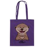 "Herz Otter" - Baumwolltasche - Schweinchen's Shop - Taschen - Purple / ca. 38x42