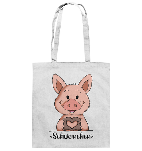 "Herz Schweinchen" - Baumwolltasche - Schweinchen's Shop - Taschen - White / ca. 38x42