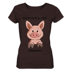 T-Shirt - "Keep Calm" - Ladies Organic Shirt - Schweinchen's Shop - Lady-Shirts - Deep Chocolate / S