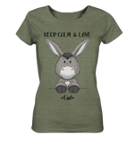 "Keep Calm Esel" - Ladies Organic Shirt (meliert) - Schweinchen's Shop - Lady-Shirts - Mid Heather Khaki / S