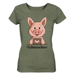 "Herz Schweinchen" - Ladies Organic Shirt (meliert) - Schweinchen's Shop - Lady-Shirts - Mid Heather Khaki / S