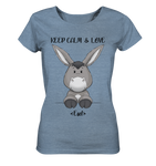 "Keep Calm Esel" - Ladies Organic Shirt (meliert) - Schweinchen's Shop - Lady-Shirts - Mid Heather Blue / S