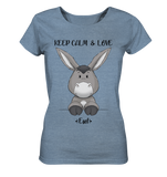 "Keep Calm Esel" - Ladies Organic Shirt (meliert) - Schweinchen's Shop - Lady-Shirts - Mid Heather Blue / S