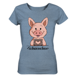 "Herz Schweinchen" - Ladies Organic Shirt (meliert) - Schweinchen's Shop - Lady-Shirts - Mid Heather Blue / S
