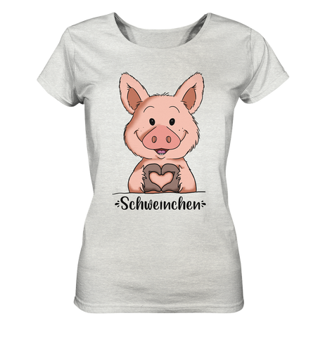"Herz Schweinchen" - Ladies Organic Shirt (meliert) - Schweinchen's Shop - Lady-Shirts - Cream Heather Grey / S