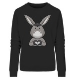 Esel "Herz" o.T. - Ladies Organic Sweatshirt - Schweinchen's Shop - Sweatshirts - Black / S