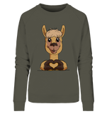 Pullover - "Alpaca Herz" - Ladies - Schweinchen's Shop - Sweatshirts - Khaki / S