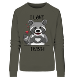 "I LOVE TRASH" - Ladies Organic Sweatshirt - Schweinchen's Shop - Sweatshirts - Khaki / M