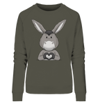 Esel "Herz" o.T. - Ladies Organic Sweatshirt - Schweinchen's Shop - Sweatshirts - Khaki / M
