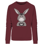 Esel "Herz" o.T. - Ladies Organic Sweatshirt - Schweinchen's Shop - Sweatshirts - Burgundy / L