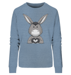 Esel "Herz" o.T. - Ladies Organic Sweatshirt - Schweinchen's Shop - Sweatshirts - Mid Heather Blue / M