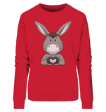 Esel "Herz" o.T. - Ladies Organic Sweatshirt - Schweinchen's Shop - Sweatshirts - Red / S