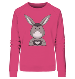 Esel "Herz" o.T. - Ladies Organic Sweatshirt - Schweinchen's Shop - Sweatshirts - Pink Punch / S