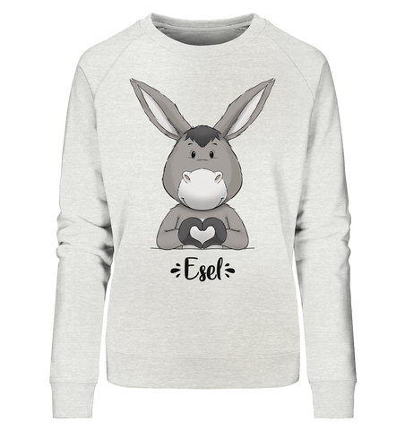 "Herz Esel" - Ladies Organic Sweatshirt - Schweinchen's Shop - Sweatshirts - Cream Heather Grey / L