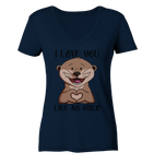 Otter - "Love You Like No Otter" - Ladies Organic V-Neck Shirt - Schweinchen's Shop - V-Neck Shirts - French Navy / S