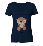 Otter "KEEP CALM" - Ladies Organic V-Neck Shirt - Schweinchen's Shop - V-Neck Shirts - French Navy / S