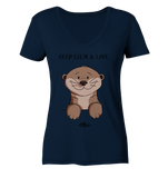 Otter "KEEP CALM" - Ladies Organic V-Neck Shirt - Schweinchen's Shop - V-Neck Shirts - French Navy / S
