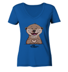 "Herz Otter" - Ladies Organic V-Neck Shirt - Schweinchen's Shop - V-Neck Shirts - Royal Blue / S
