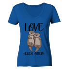 "LOVE EACH OTTER" - Otter - Ladies Organic V-Neck Shirt - Schweinchen's Shop - V-Neck Shirts - Royal Blue / S