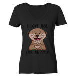 Otter - "Love You Like No Otter" - Ladies Organic V-Neck Shirt - Schweinchen's Shop - V-Neck Shirts - Black / S