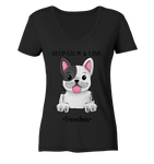 "Keep Calm Frenchie" - Ladies Organic V-Neck Shirt - Schweinchen's Shop - V-Neck Shirts - Black / S