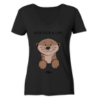 Otter "KEEP CALM" - Ladies Organic V-Neck Shirt - Schweinchen's Shop - V-Neck Shirts - Black / S