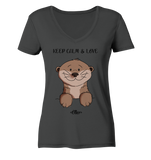 Otter "KEEP CALM" - Ladies Organic V-Neck Shirt - Schweinchen's Shop - V-Neck Shirts - Anthracite / S
