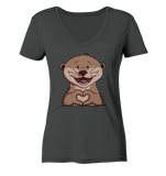 Otter Herz - Ladies Organic V-Neck Shirt - Schweinchen's Shop - V-Neck Shirts - Anthracite / S