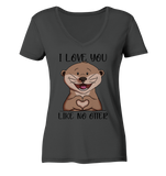 Otter - "Love You Like No Otter" - Ladies Organic V-Neck Shirt - Schweinchen's Shop - V-Neck Shirts - Anthracite / S