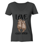 "LOVE EACH OTTER" - Otter - Ladies Organic V-Neck Shirt - Schweinchen's Shop - V-Neck Shirts - Anthracite / S