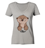 Otter "Otter" - Ladies Organic V-Neck Shirt - Schweinchen's Shop - V-Neck Shirts - Heather Grey / S