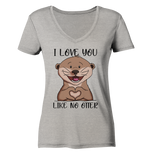 Otter - "Love You Like No Otter" - Ladies Organic V-Neck Shirt - Schweinchen's Shop - V-Neck Shirts - Heather Grey / S