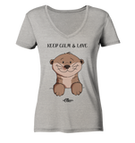 Otter "KEEP CALM" - Ladies Organic V-Neck Shirt - Schweinchen's Shop - V-Neck Shirts - Heather Grey / S