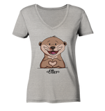"Herz Otter" - Ladies Organic V-Neck Shirt - Schweinchen's Shop - V-Neck Shirts - Heather Grey / S