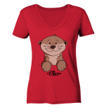 Otter "Otter" - Ladies Organic V-Neck Shirt - Schweinchen's Shop - V-Neck Shirts - Red / S