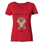 Otter "KEEP CALM" - Ladies Organic V-Neck Shirt - Schweinchen's Shop - V-Neck Shirts - Red / S