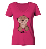 Otter "Otter" - Ladies Organic V-Neck Shirt - Schweinchen's Shop - V-Neck Shirts - Raspberry / S