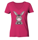 Esel "Herz" o.T. - Ladies Organic V-Neck Shirt - Schweinchen's Shop - V-Neck Shirts - Raspberry / S